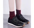 Women Casual Breathable Sequin Rhinestone Shiny Platform Sneakers Walking Shoes-Black