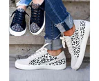 Women Casual Leopard Printing Anti-skid Lace Up Running Sneakers Walking Shoes-White