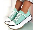 1 Pair Non-slip Rubber Outsole Canvas Shoes Women Low-top Thick-soled Casual Shoes Footwear -Lake Blue