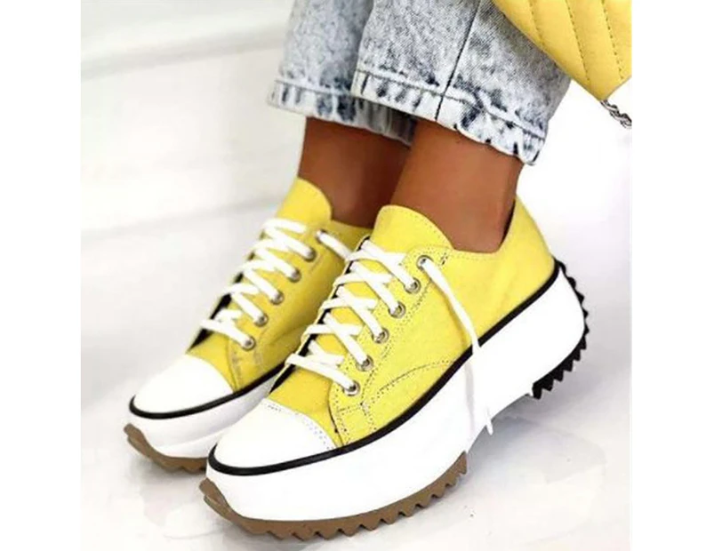 1 Pair Non-slip Rubber Outsole Canvas Shoes Women Low-top Thick-soled Casual Shoes Footwear -Yellow
