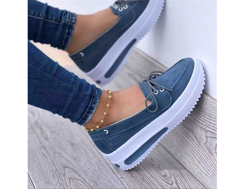 1 Pair Solid Color Non-slip Outsole Casual Shoes Fine Crafts Low-top Thick-soled Walking Shoes Footwear-Blue
