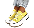 1 Pair Non-slip Rubber Outsole Canvas Shoes Women Low-top Thick-soled Casual Shoes Footwear -Yellow