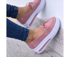 1 Pair Solid Color Non-slip Outsole Casual Shoes Fine Crafts Low-top Thick-soled Walking Shoes Footwear-Pink