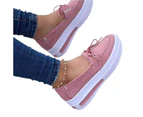 1 Pair Solid Color Non-slip Outsole Casual Shoes Fine Crafts Low-top Thick-soled Walking Shoes Footwear-Pink