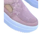 1 Pair Women Shoes Mesh Design Lightweight Breathable Fastener Tape Casual Shoes for Running-Pink