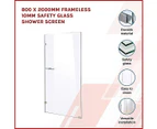 800 x 2000mm Frameless 10mm Safety Glass Shower Screen