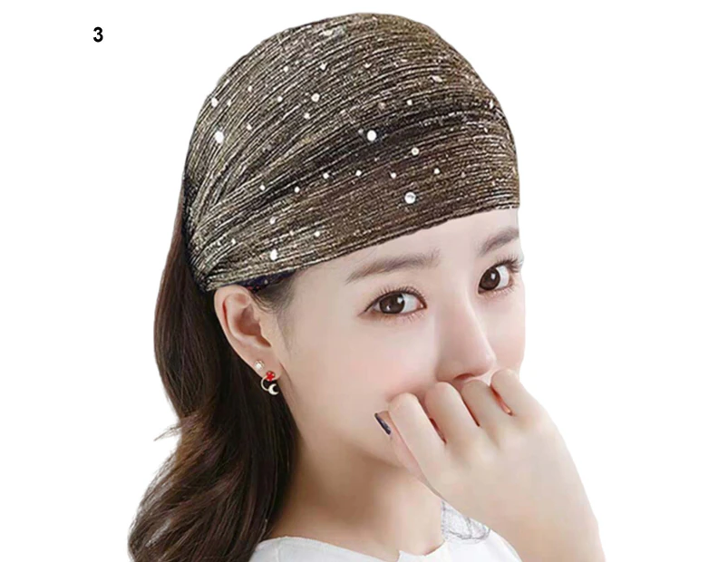 Fashion Women Sequin Lace Wide Elastic Headband Face Washing Hair Band  Accessory-3# .au