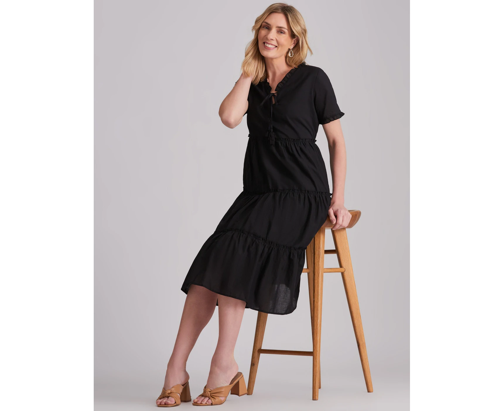 Noni B Womens Dress - Regular Black Fit N Flare - Summer - Relaxed Fit - Solid - Straight Sleeve - Knee Length