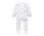 Purebaby Organic Cotton Baby Full Length Footed Zip Growsuit Pale Grey Tree