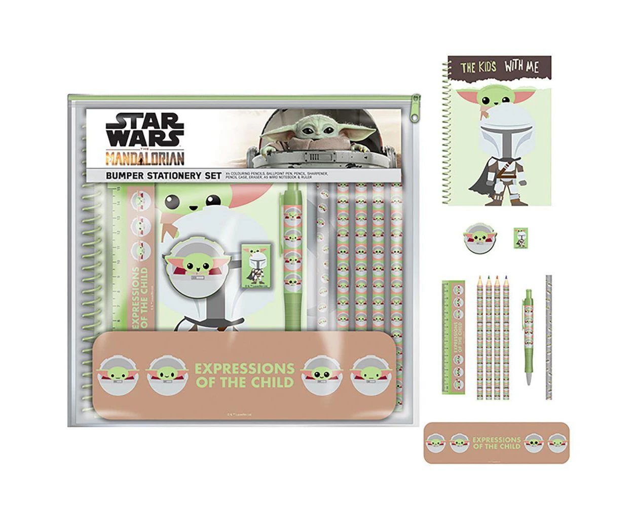 Star Wars: The Mandalorian Expressions Of The Child Bumper Stationery Set (Pack of 12) (Green/White) - PM4338