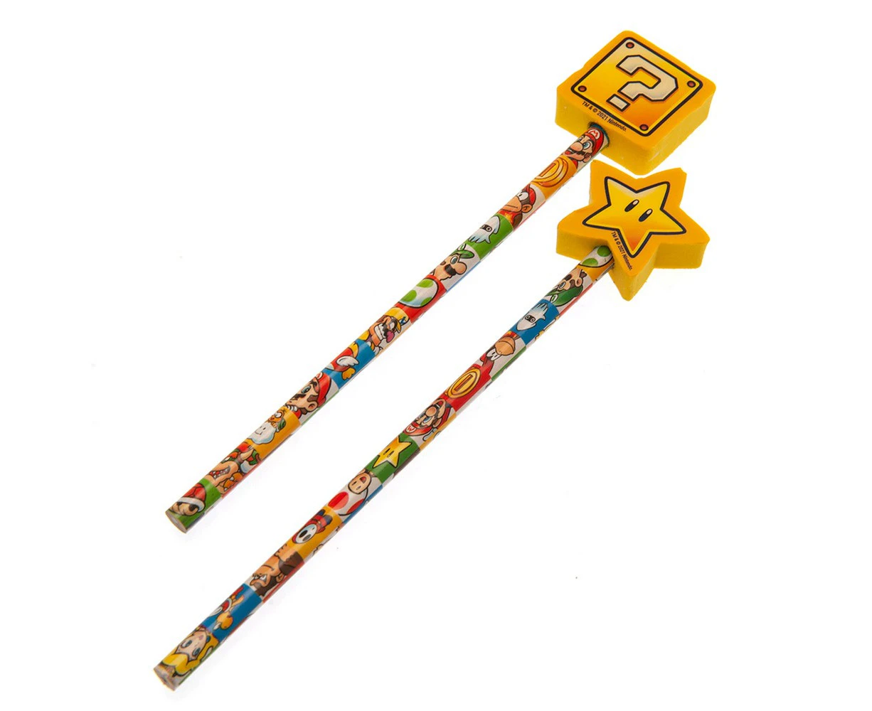 Super Mario Pencil With Eraser Set (Pack of 2) (Multicoloured) - TA8883