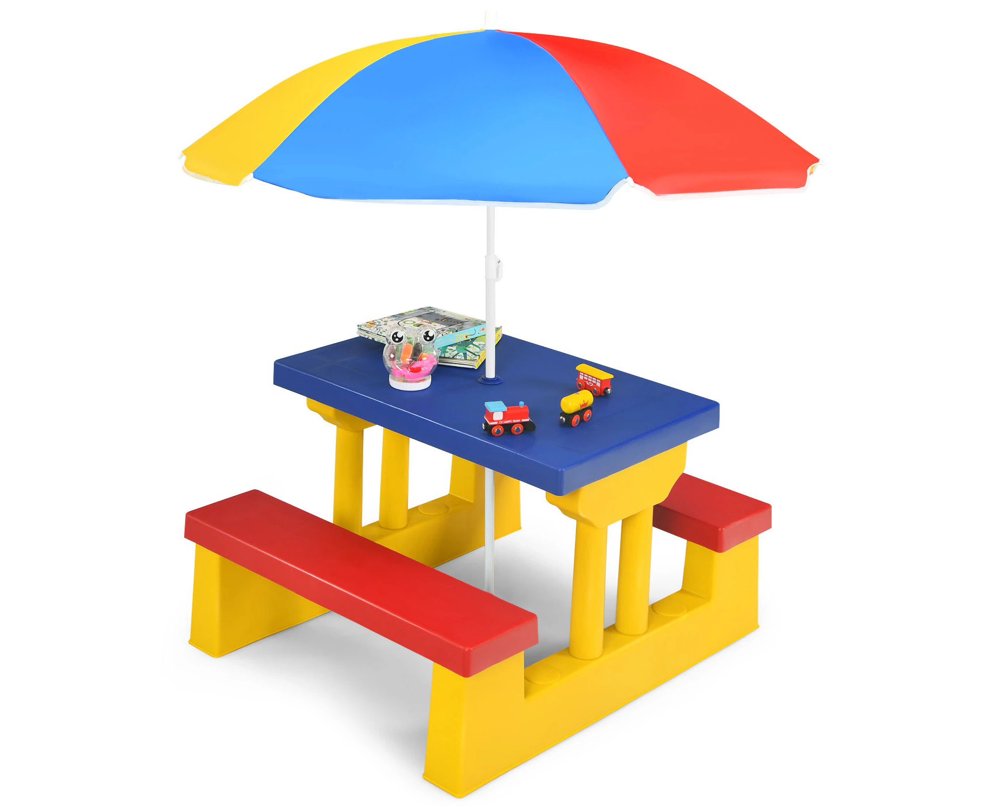 Giantex Kids Picnic Table Set Toddler Activity Play Table Children Outdoor Bench w/Removable Umbrella Garden Patio