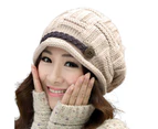 Beanie Hat Belt Decoration Korean Style Autumn Winter Windproof Warm Hat for Outdoor-Beige