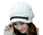 Beanie Hat Belt Decoration Korean Style Autumn Winter Windproof Warm Hat for Outdoor-White