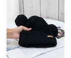 Beanie Hat Bear Ears Shape Knitted Autumn Winter Windproof Warm Hat for Outdoor-Black