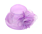 Beach Hat Sunscreen Flower Decor Mesh Wide Brim Bow-knot Medieval Women Flat Cap Beach Supply-Purple