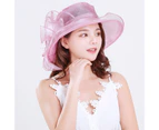 Beach Hat Sunscreen Flower Decor Mesh Wide Brim Medieval Women Flat Cap Headwear-Pink