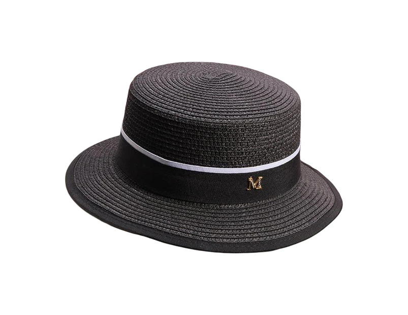 Beach Hat Large Brim UV-proof Flat Top Fashion Summer Women Visor Cap for Outdoor-Black