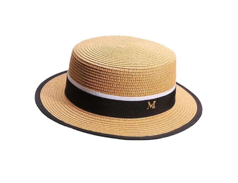Beach Hat Large Brim UV-proof Flat Top Fashion Summer Women Visor Cap for Outdoor-Khaki