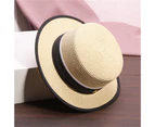Beach Hat Large Brim UV-proof Flat Top Fashion Summer Women Visor Cap for Outdoor-Apricot