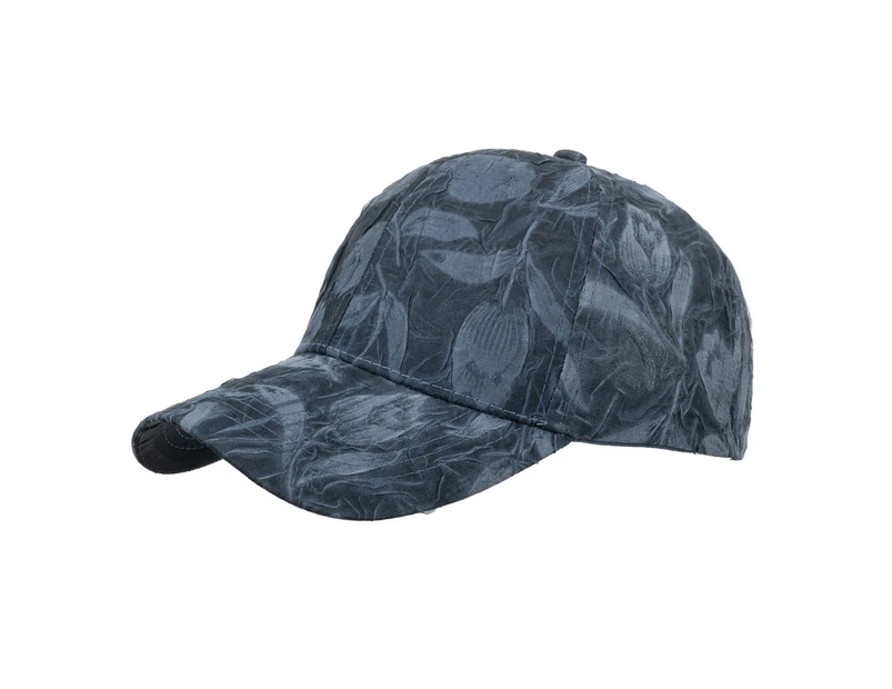 Baseball Cap Wide Brim Buckle Closure Folding Adjustable Casual Sun Protection Breathable Floral Pattern Men Women Unisex Sport Hat-Navy Blue
