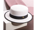 Beach Hat Large Brim UV-proof Flat Top Fashion Summer Women Visor Cap for Outdoor-White