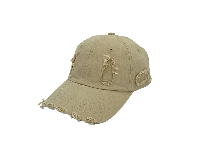 Baseball Cap Casual Distressed Wide Brim Adjustable Windproof Sun Protection Washed Low Profile Women Outdoor Hat for Daily Life-Beige
