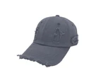 Baseball Cap Casual Distressed Wide Brim Adjustable Windproof Sun Protection Washed Low Profile Women Outdoor Hat for Daily Life-Grey