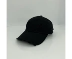 Baseball Cap Casual Distressed Wide Brim Adjustable Windproof Sun Protection Washed Low Profile Women Outdoor Hat for Daily Life-Black