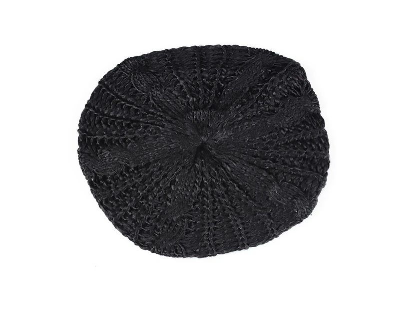 Beret Hat High Elastic Comfortable to Wear Convenient Women Plain Color Knit Beret Hat for Outdoor-Black