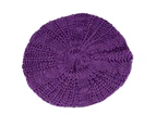 Beret Hat High Elastic Comfortable to Wear Convenient Women Plain Color Knit Beret Hat for Outdoor-Purple