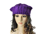 Beret Hat High Elastic Comfortable to Wear Convenient Women Plain Color Knit Beret Hat for Outdoor-Purple