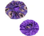 Bonnet Cap Floral Print African Style Satin Polyester Comfortable Hair Care Hat for Daily Wear-Purple