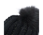 Beanie Scarf Knitted Warm Woolen Yarn Elasticity Sweet Hat for Cycling-Black