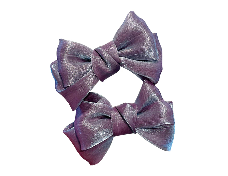 1 Pair Hair Barrette Pearly Lustre Bow-knot Design Double Layers Non-Slip Long-lasting Lady Hair Clip Hair Accessories-Purple