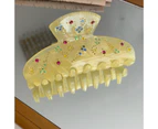 Candy Color Crossing Teeth Big Hair Clip Premium Spring Rhinestone Flower Print Bath Hair Claw Styling Tool-Yellow