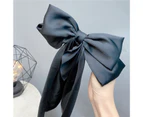 Girls Hair Clip Bow Ribbon Satin Accessory Korean Style Good Elasticity Hairpin Hair Accessories-Black