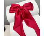 Girls Hair Clip Bow Ribbon Satin Accessory Korean Style Good Elasticity Hairpin Hair Accessories-Wine Red
