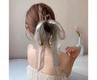 Hair Barrette Elegant Non-Slip Mesh Temperament Streamer Ribbon Style Hair Claw Clip Beauty Supplies-Grey
