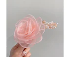 Women Hair Clip Decorative Long-lasting Durable Nice Appearance Lightweight Refreshing Shiny Fabric Flower Decor Lady Hair Pin Gift-Pink