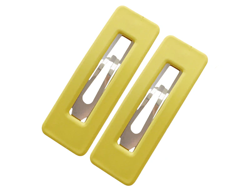 2Pcs Woman Matte Candy  Color Square Buckle Bangs Hairpin Hair Clip Barrette-Yellow