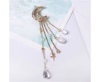 Shiny Retro Alloy Hair Clip Moon Rhinestone Beads Dangle Hairpin Jewelry Gift-Rose Gold