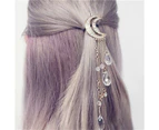 Shiny Retro Alloy Hair Clip Moon Rhinestone Beads Dangle Hairpin Jewelry Gift-Golden