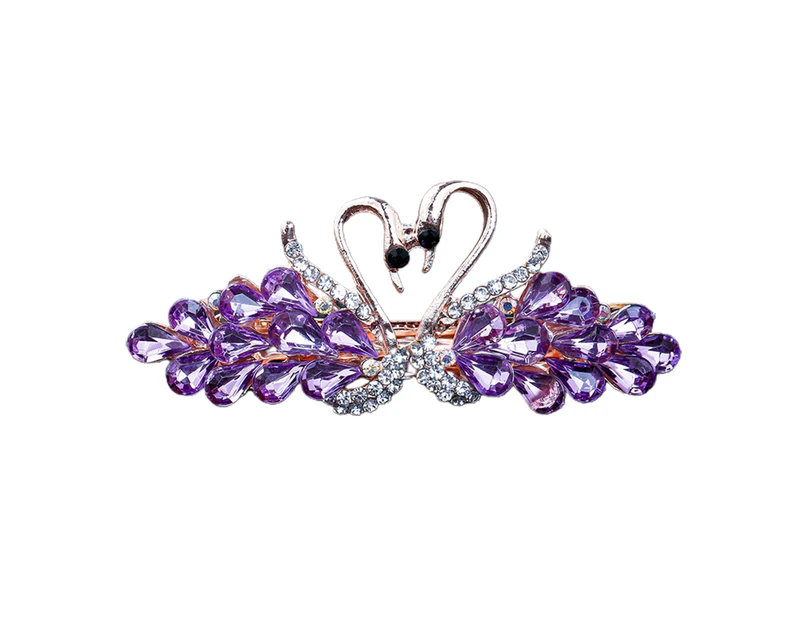 Shining Rhinestone Elegant Hair Barrette Shining Swan Women Hair Clip Hair Styling Accessories-Purple