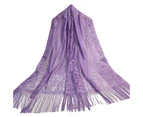 Ethnic Style Tassel Extra Long Jacquard Women Scarf Hollow Lace Cheongsam Shawl Female Accessories-Light Purple