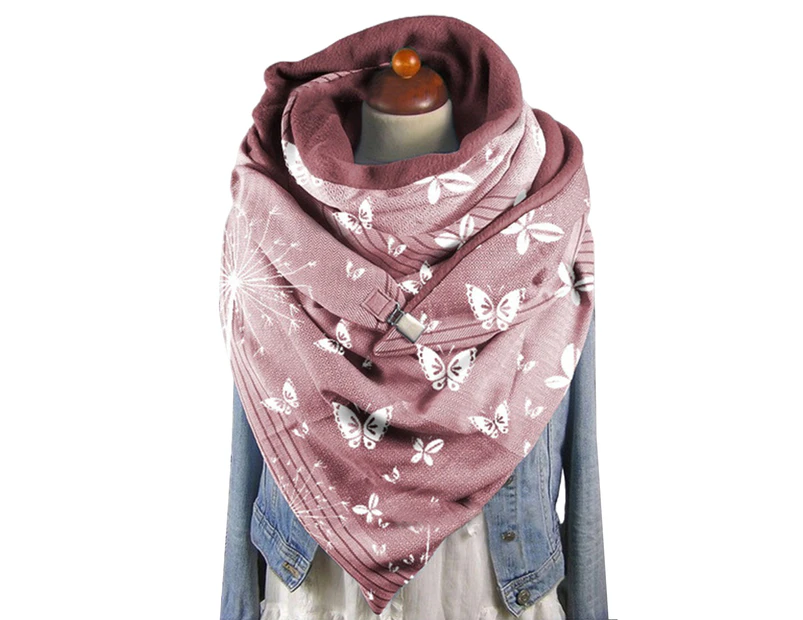 Fashion Women Autumn Winter Butterfly Print Soft Wrap Scarf Casual Warm Shawl-Pink
