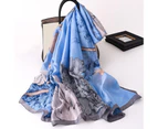 Floral Print Sun Protection Women Scarf Imitation Silk Long Smooth Beach Shawl for Home-Haze Blue