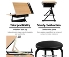 Artiss Tilt Drafting Table Stool Set - Natural & Black