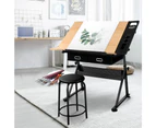 Artiss Tilt Drafting Table Stool Set - Natural & Black