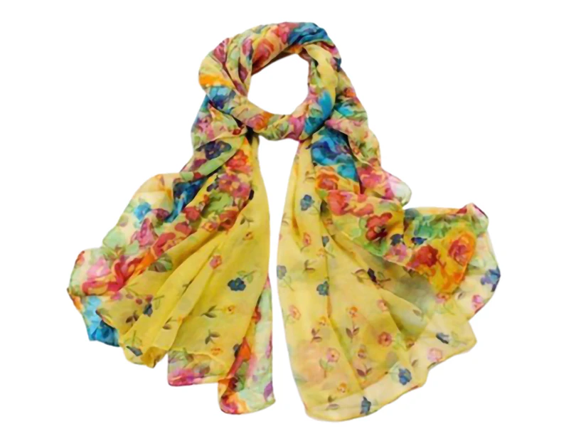 Scarf Floral Light Voile Stylish Women Shawl for Autumn-Yellow